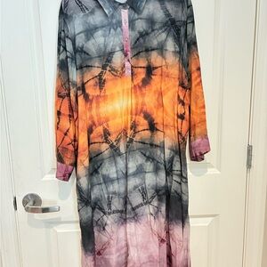 Johnny Was Tie-Dye Long Sleeve Shirt Dress